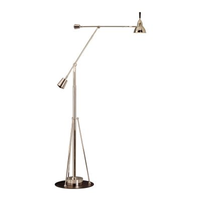 Silberne EB 27 Stehleuchte von Tecnolumen mit verstellbarem Arm und Lampenschirm für indirekte Beleuchtung.